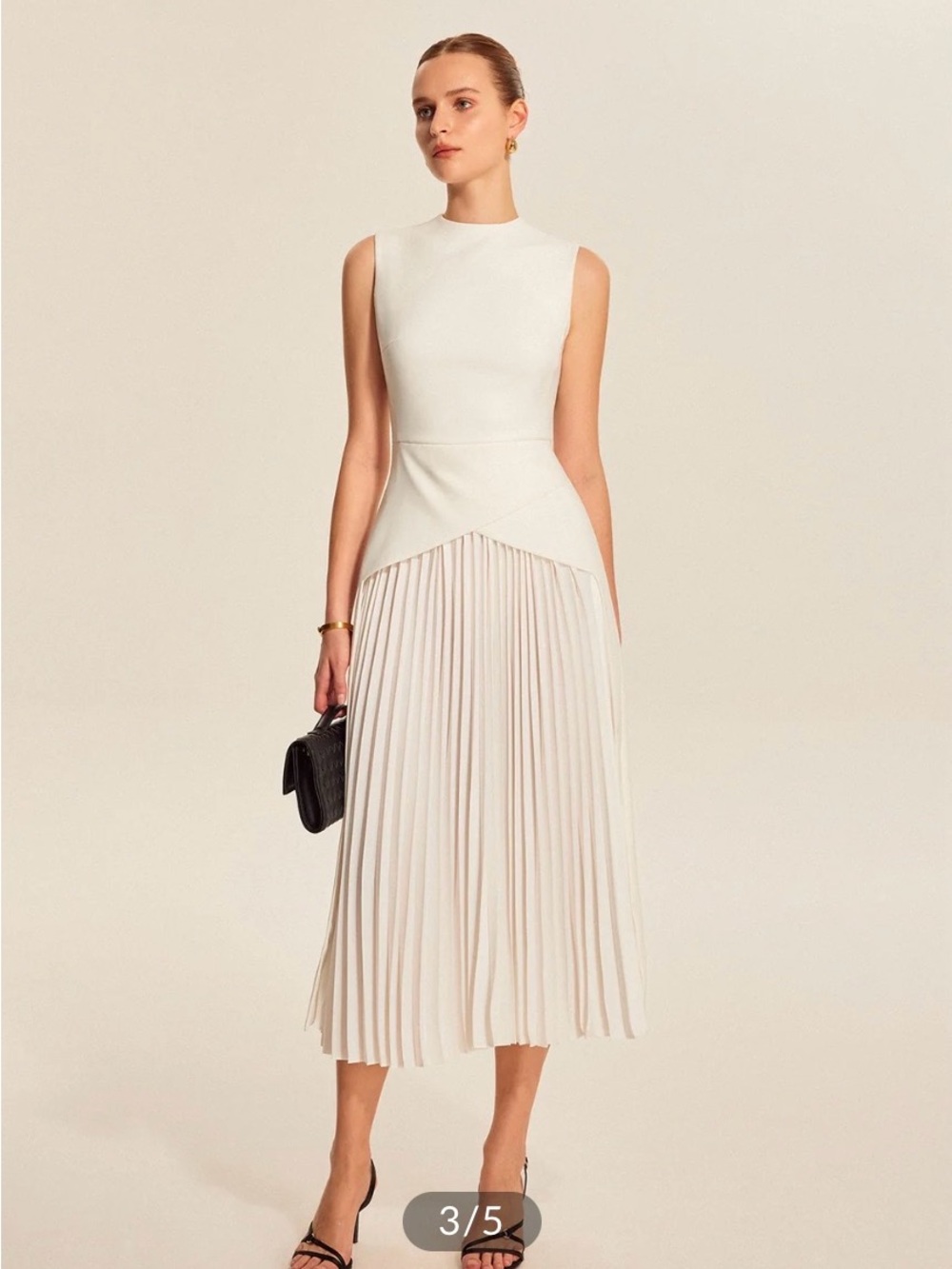 Commense Sleeveless Pleated Midi Dress - Cream - Picture 3 of 6